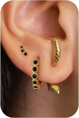 Earrings Stacks-14k Gold Plated Cubic Zirconia Accented Tiny Stud Dainty Huggie Hoop Earrings Set for Women Cartilage Earrings