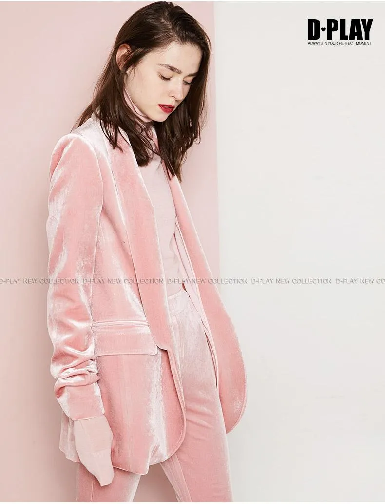 FINAL SALE Pink  velvet suit   bell-bottoms trousers two-piece suit- Hitas
