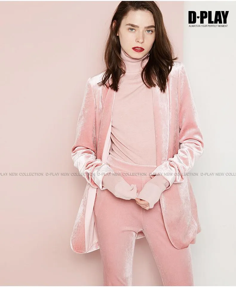 FINAL SALE Pink  velvet suit   bell-bottoms trousers two-piece suit- Hitas