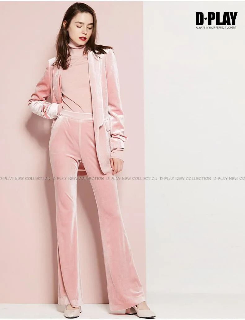 FINAL SALE Pink  velvet suit   bell-bottoms trousers two-piece suit- Hitas