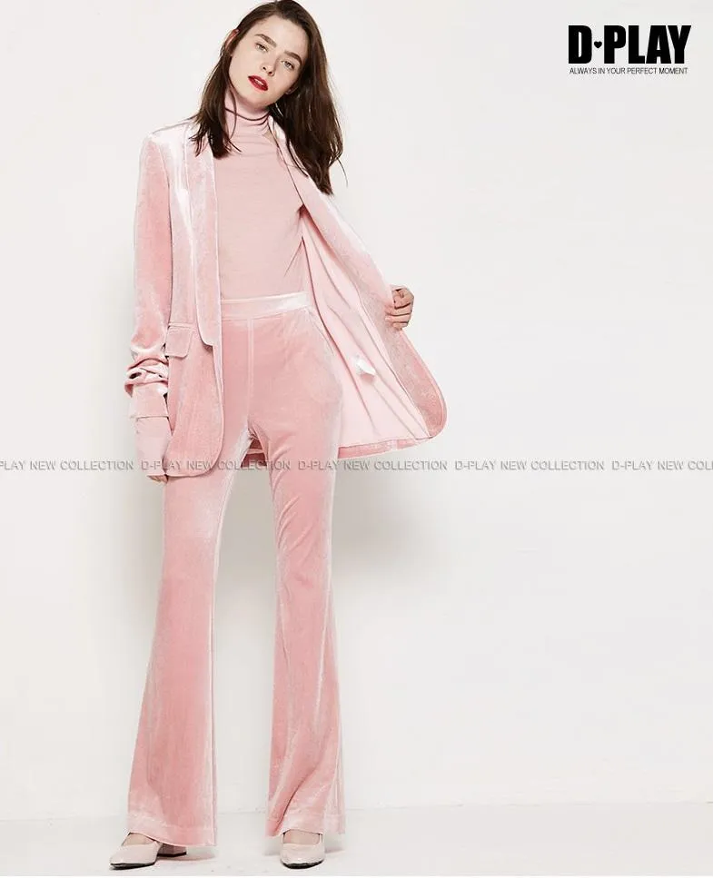 FINAL SALE Pink  velvet suit   bell-bottoms trousers two-piece suit- Hitas