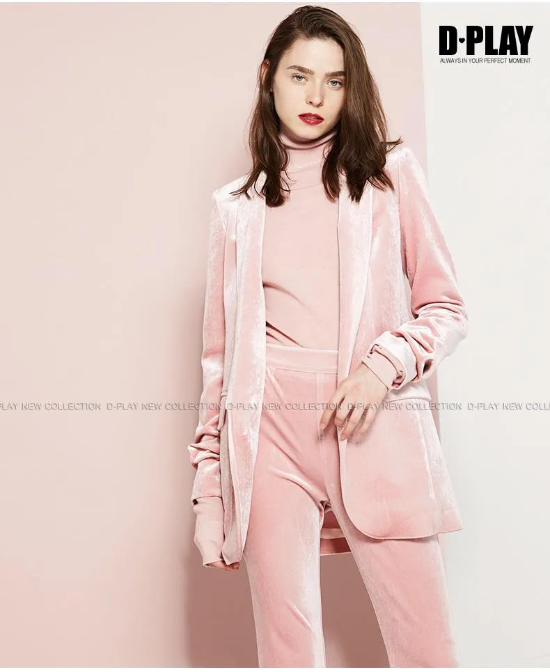 FINAL SALE Pink  velvet suit   bell-bottoms trousers two-piece suit- Hitas