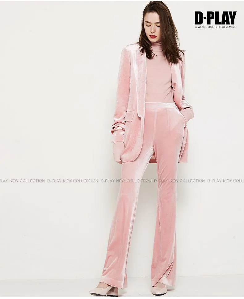 FINAL SALE Pink  velvet suit   bell-bottoms trousers two-piece suit- Hitas