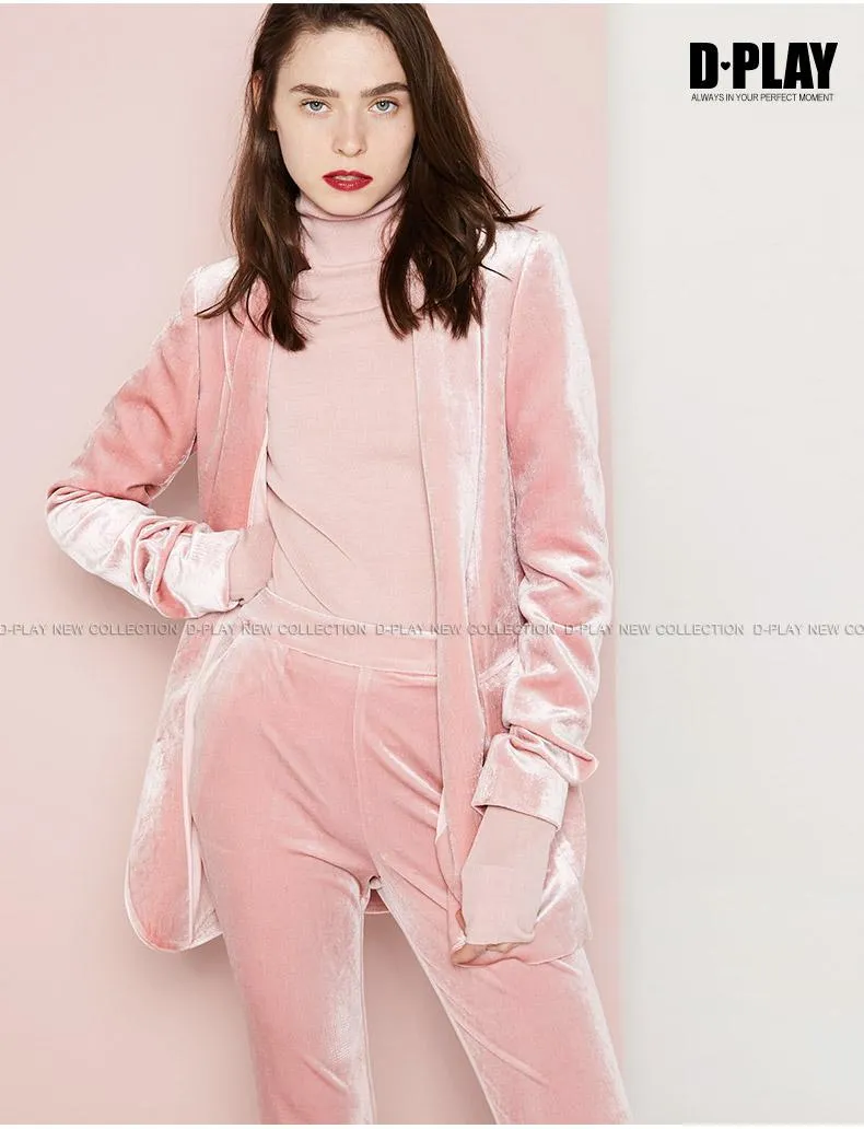 FINAL SALE Pink  velvet suit   bell-bottoms trousers two-piece suit- Hitas