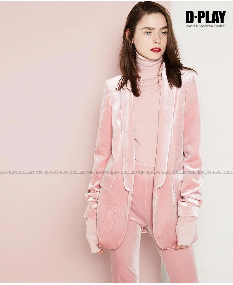 FINAL SALE Pink  velvet suit   bell-bottoms trousers two-piece suit- Hitas
