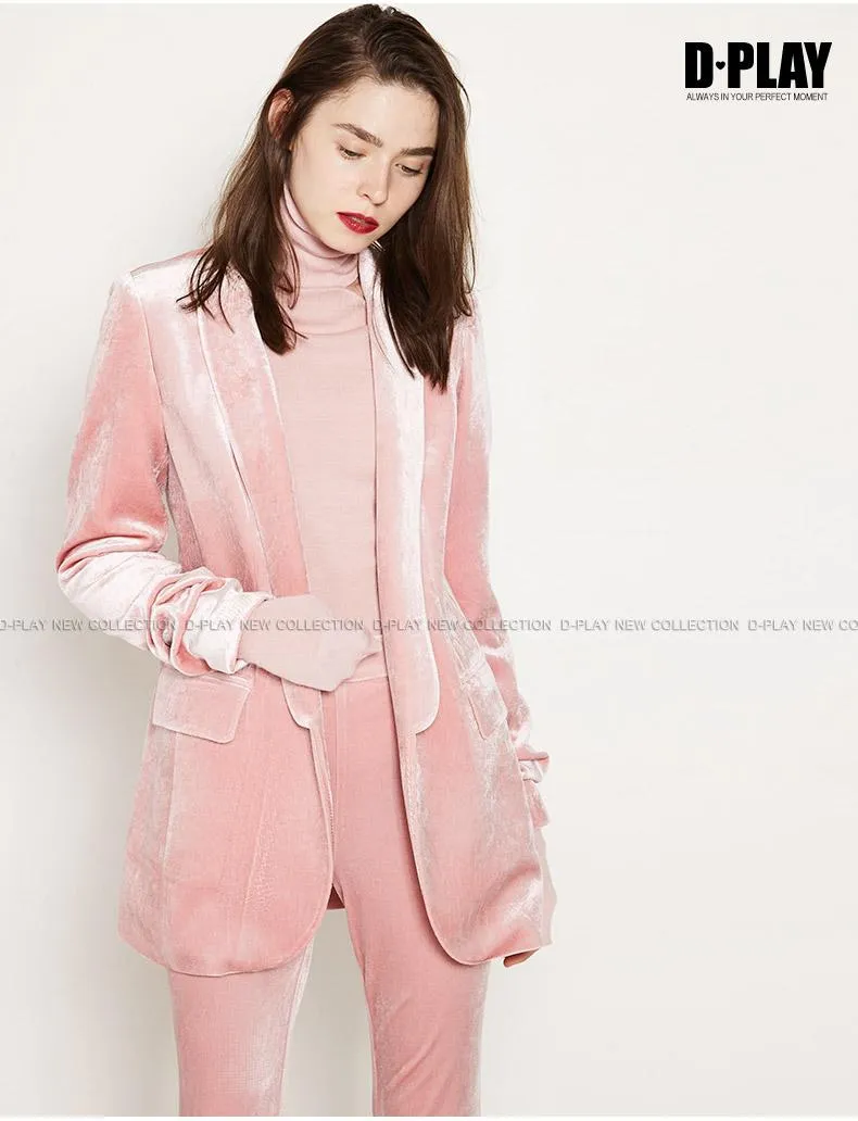 FINAL SALE Pink  velvet suit   bell-bottoms trousers two-piece suit- Hitas