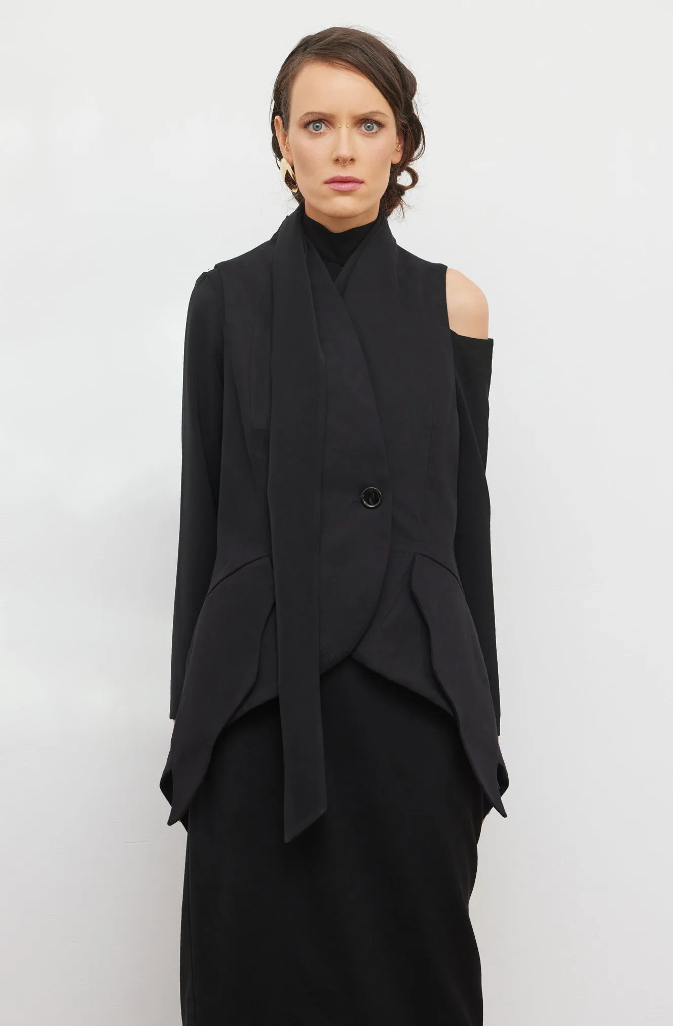 Formal Asymmetric Tailored Vest Black