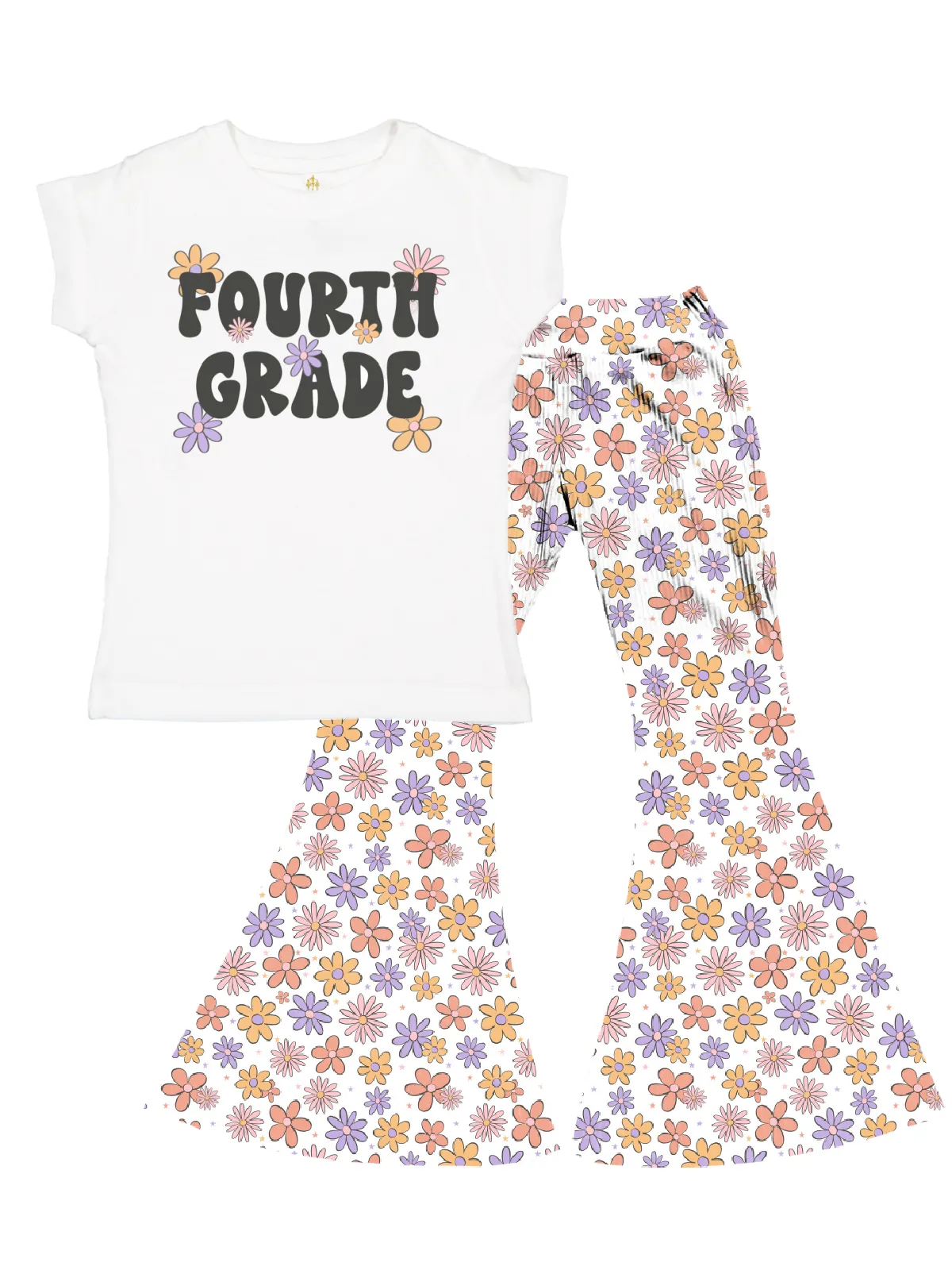 Girls Bell Bottoms - Retro Flowers
