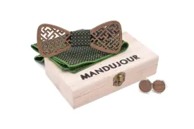 Green Wooden Bow Tie Set - Handcrafted with Natural Sophistication