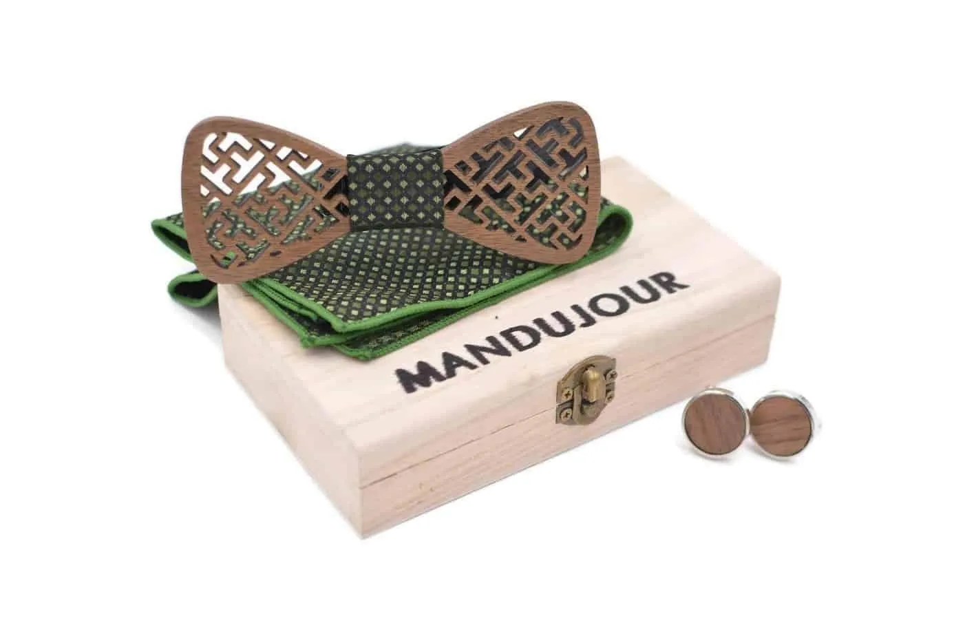 Green Wooden Bow Tie Set - Handcrafted with Natural Sophistication