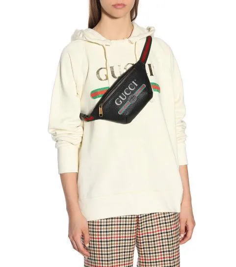 GUCCI Black Logo Grained Calfskin Large Belt/Crossbody Bag