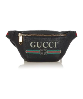GUCCI Black Logo Grained Calfskin Large Belt/Crossbody Bag