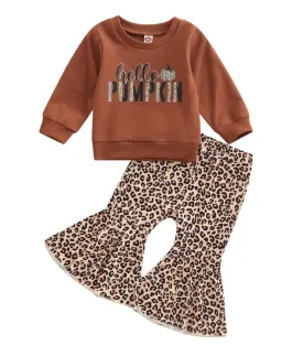 Hello Pumpkin Long Sleeve Top and Leopard Bell Bottoms  #10005