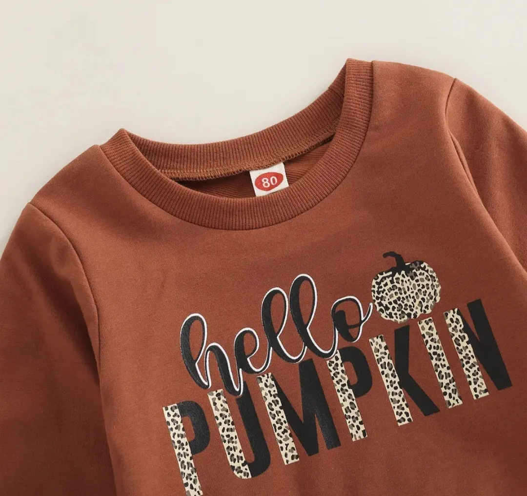 Hello Pumpkin Long Sleeve Top and Leopard Bell Bottoms  #10005