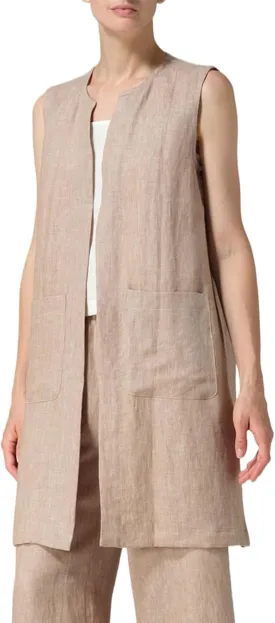 IDEALSANXUN Long Linen Vest for Women Summer Lightweight Sleeveless Blazer Jacket Trench Coat Open Front Cardigan Waistcoat