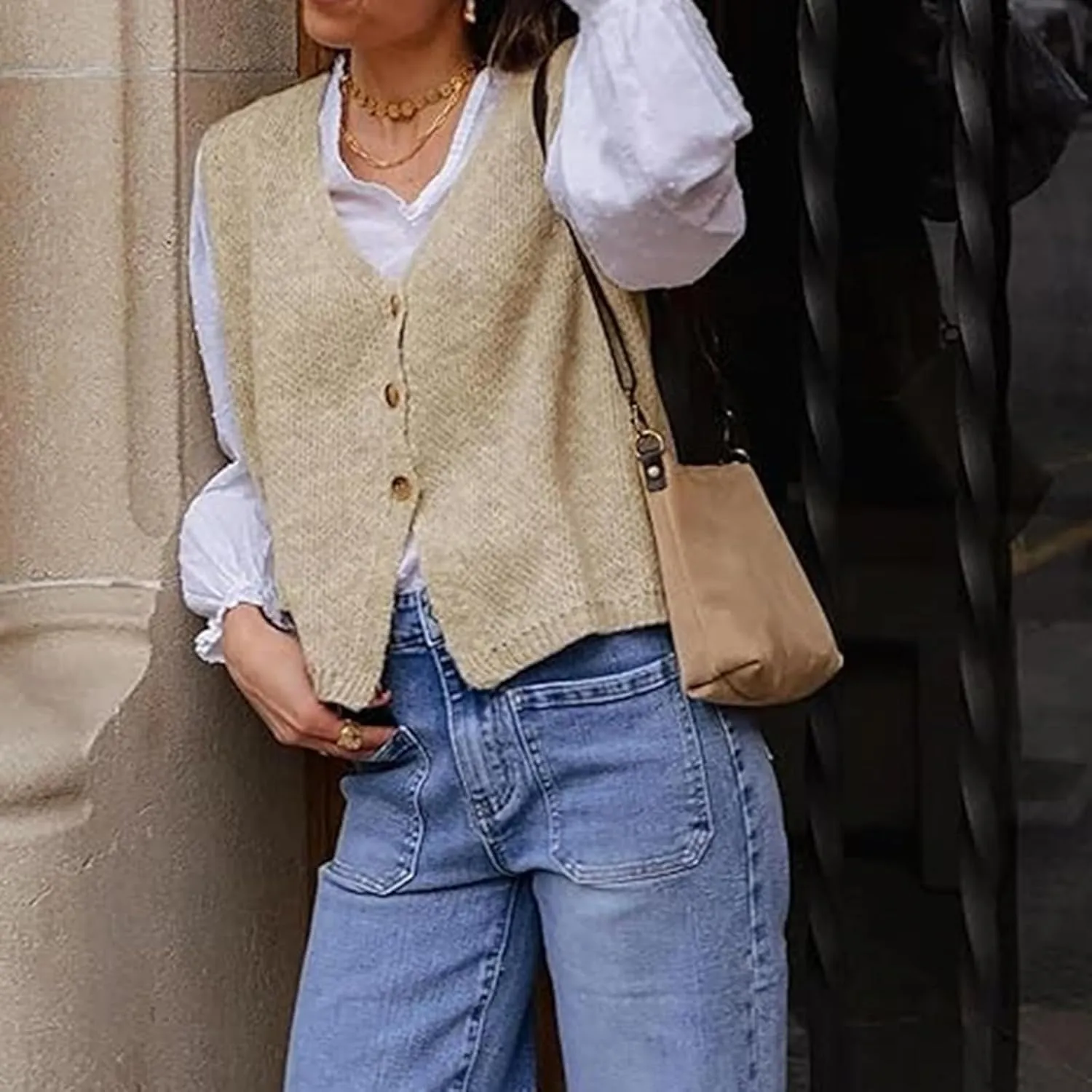 Knit Sweater Vest for Women V Neck Button Down Sleeveless Crop Knit Cardigan Open Front Sweater Vest Going Out Top