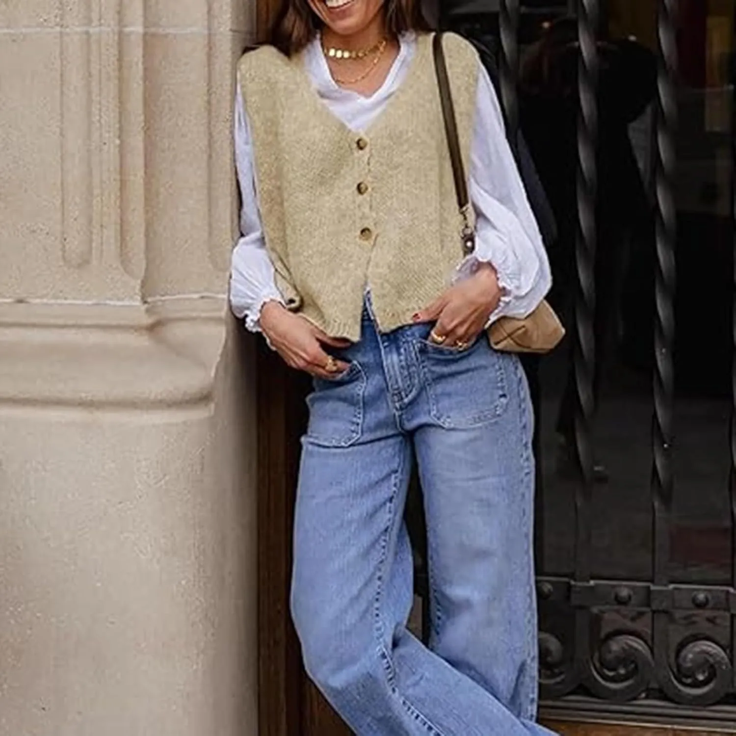 Knit Sweater Vest for Women V Neck Button Down Sleeveless Crop Knit Cardigan Open Front Sweater Vest Going Out Top