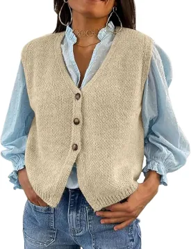 Knit Sweater Vest for Women V Neck Button Down Sleeveless Crop Knit Cardigan Open Front Sweater Vest Going Out Top