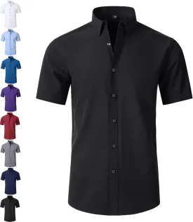 Literalous Shirt, Men's Stretch Non-Iron Anti-Wrinkle Shirt, Super Stretchy Quick-Drying Short Sleeve Breathable Shirts