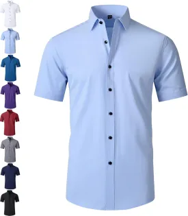Literalous Shirt, Men's Stretch Non-Iron Anti-Wrinkle Shirt, Super Stretchy Quick-Drying Short Sleeve Breathable Shirts