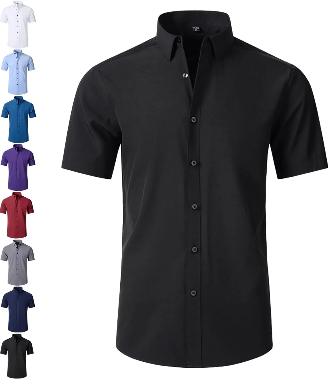 Literalous Shirt, Men's Stretch Non-Iron Anti-Wrinkle Shirt, Super Stretchy Quick-Drying Short Sleeve Breathable Shirts