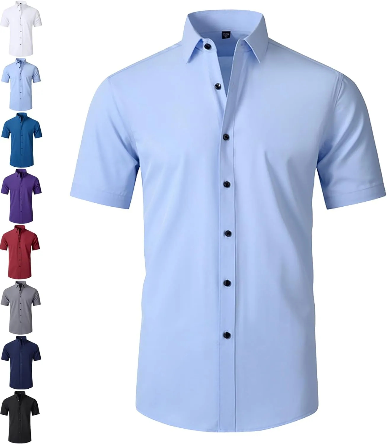 Literalous Shirt, Men's Stretch Non-Iron Anti-Wrinkle Shirt, Super Stretchy Quick-Drying Short Sleeve Breathable Shirts