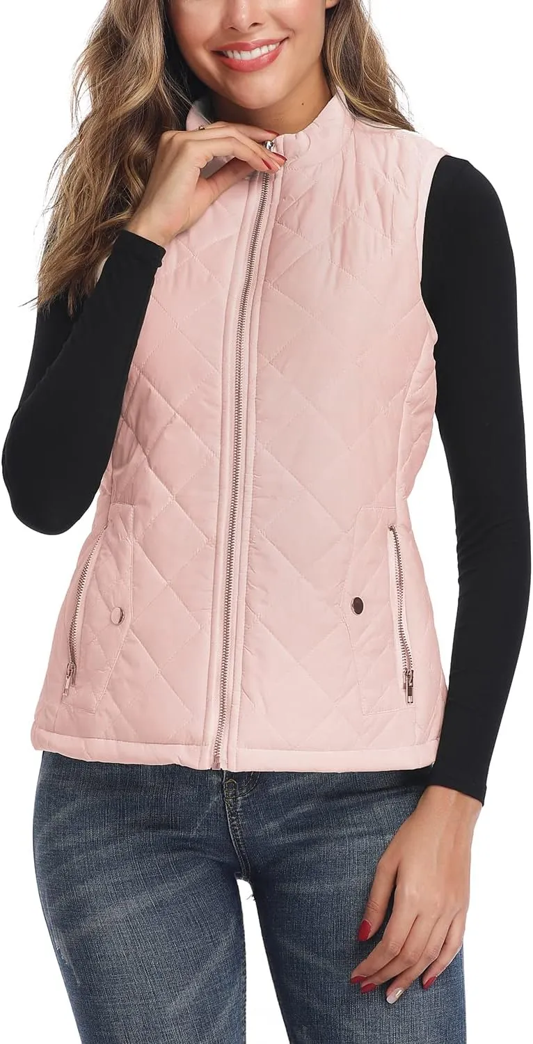 LONGKING Women's Vest, Stand Collar Lightweight Zip Quilted Vest for Women