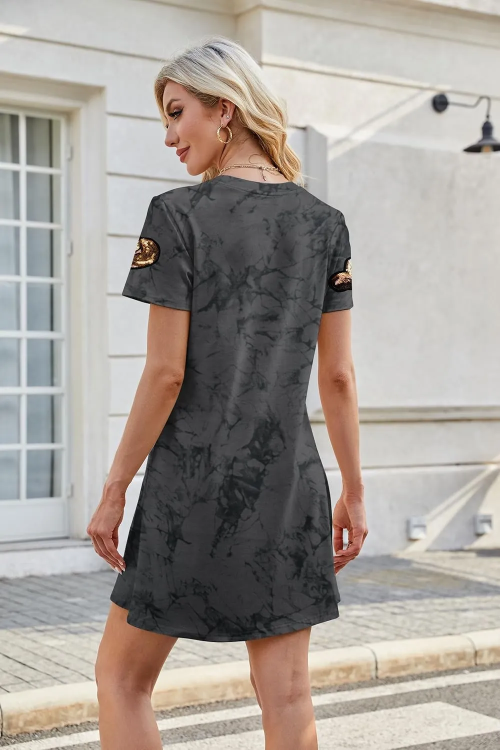 LUKYCILD Western Tshirt Dress Women Sequin Dress Cowgirl Graphic Mini Tee Shirt Dress Casual Summer Short Sleeve Dress