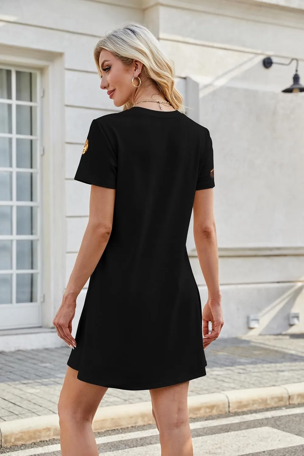 LUKYCILD Western Tshirt Dress Women Sequin Dress Cowgirl Graphic Mini Tee Shirt Dress Casual Summer Short Sleeve Dress