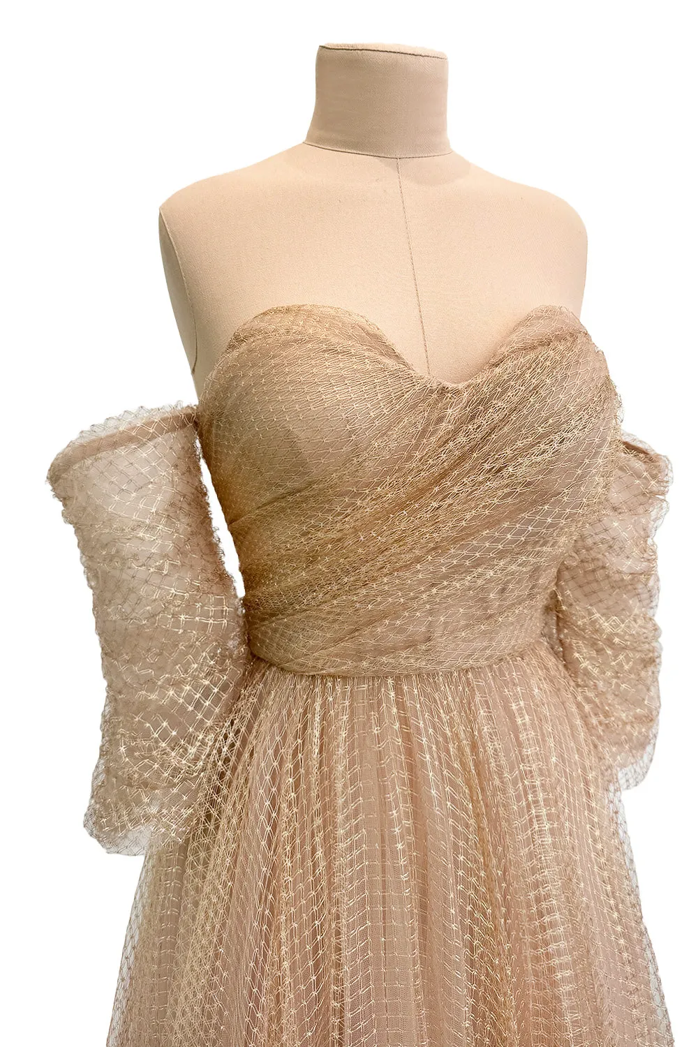 Magical Fall 2021 Christian Dior by Maria Grazia Chiuri Fine Gold Metallic Net Dress w Full Skirt