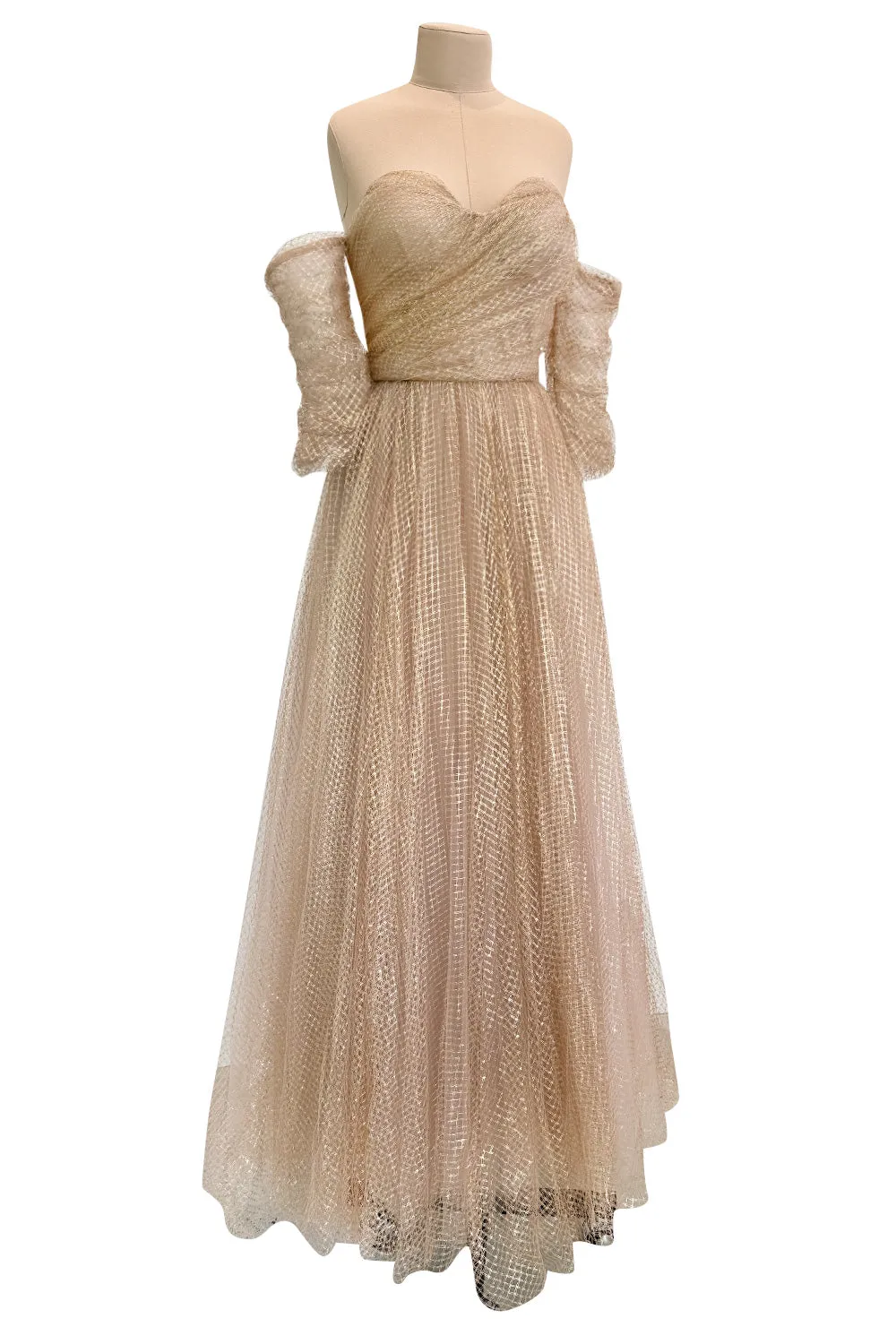Magical Fall 2021 Christian Dior by Maria Grazia Chiuri Fine Gold Metallic Net Dress w Full Skirt