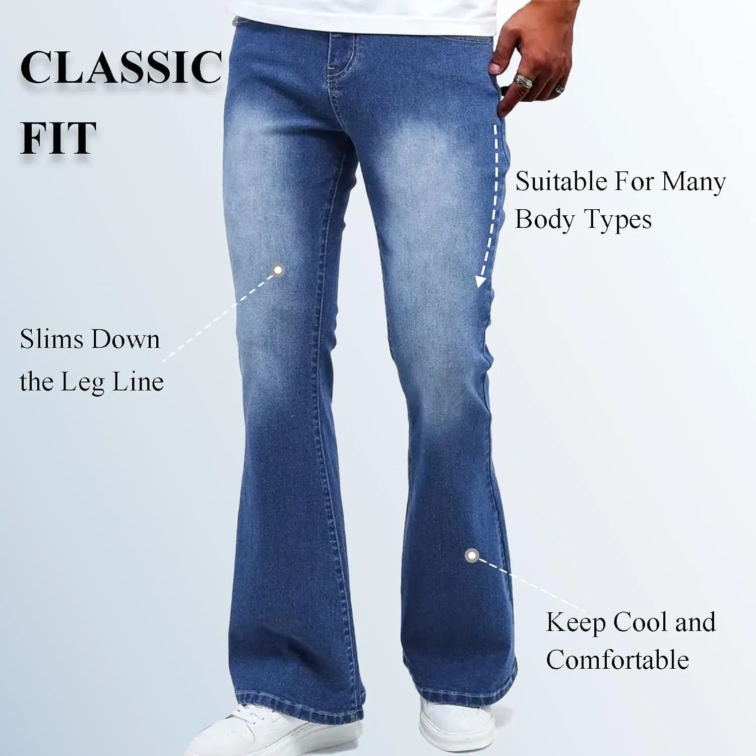 Men's Classic Jeans Relaxed Fit Jeans - Straight Leg Stretch Denim Pants with Comfort Flex Waist