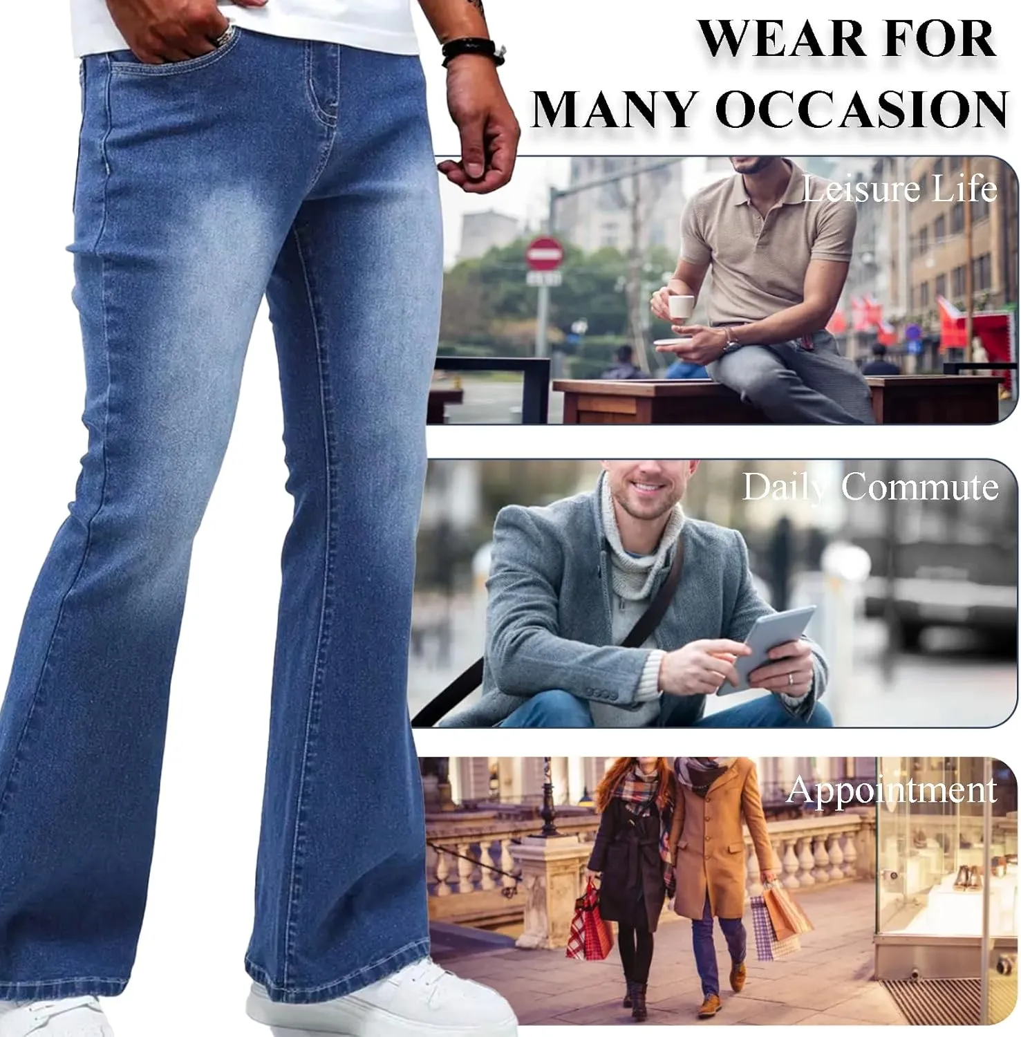 Men's Classic Jeans Relaxed Fit Jeans - Straight Leg Stretch Denim Pants with Comfort Flex Waist