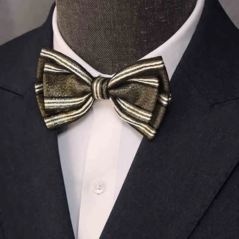 Men's Glossy Triple Layered Classic Striped Bow Tie