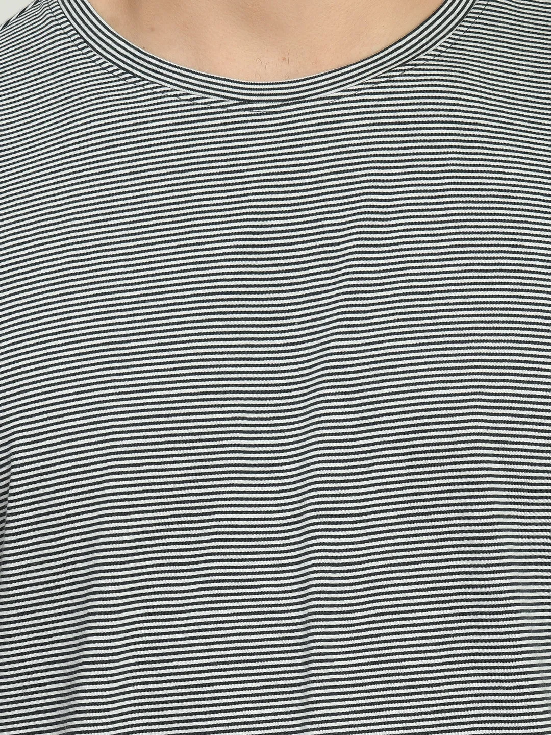 Men's Gray White Striped Crew Neck T-Shirt