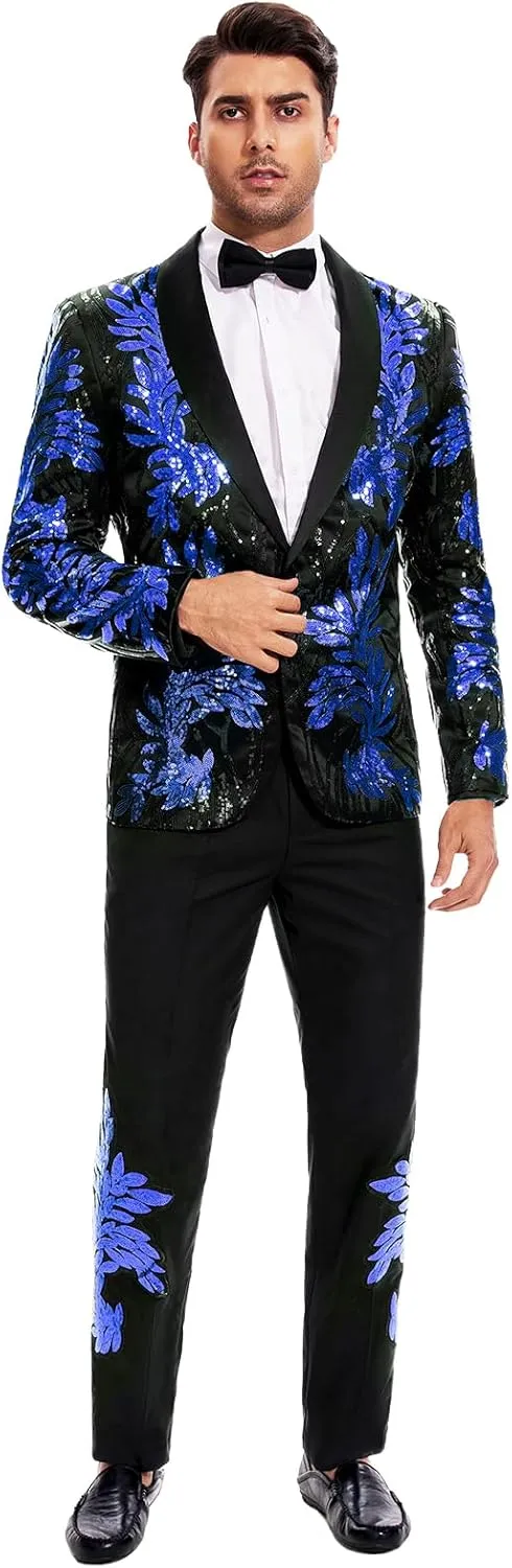 Men's Suit 2 Pieces Blazer and Pants Black with Gold Applique Fit for Wedding Prom
