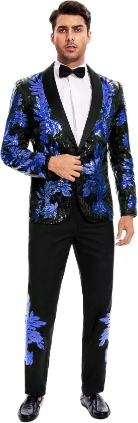 Men's Suit 2 Pieces Blazer and Pants Black with Gold Applique Fit for Wedding Prom