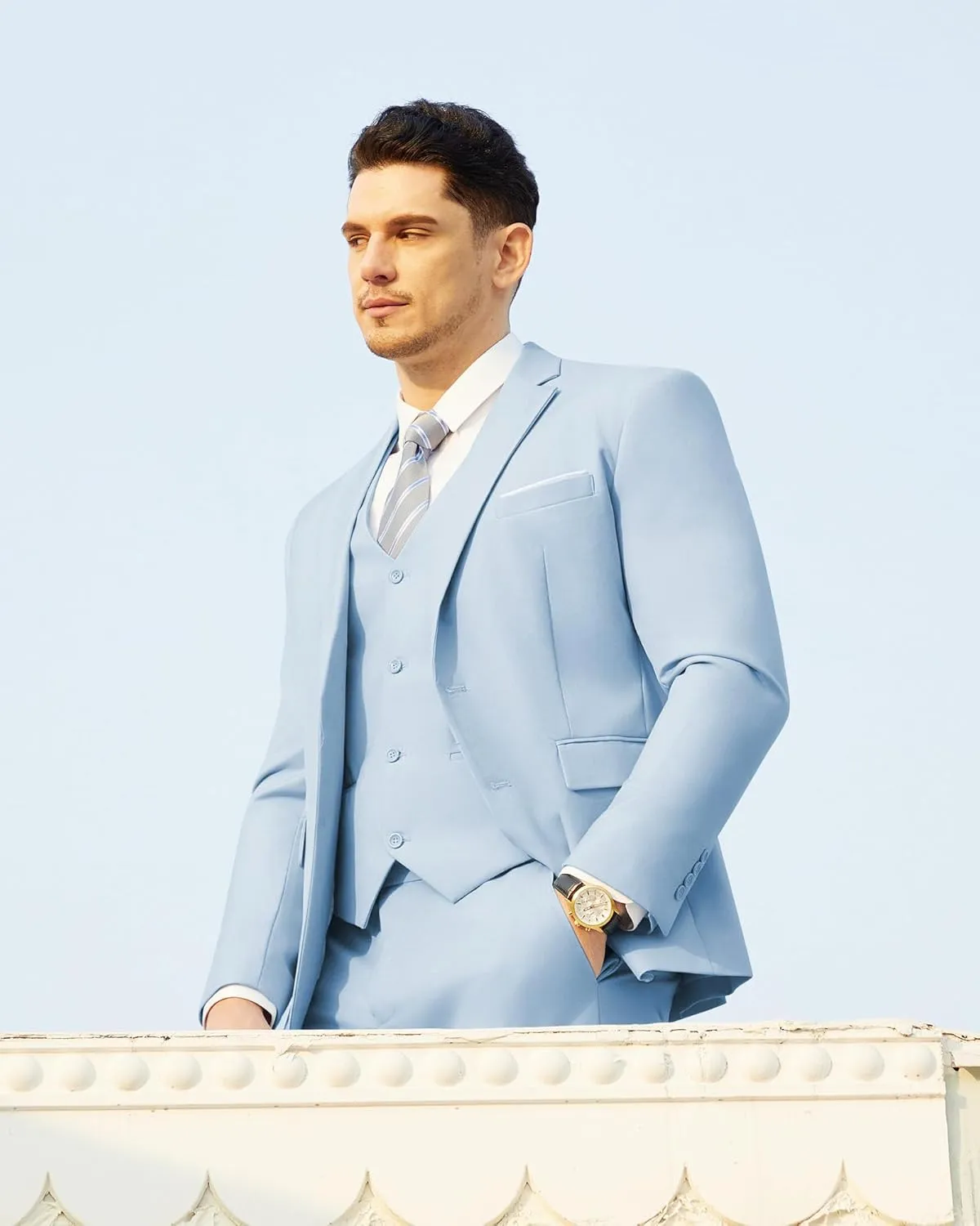 Men's Suits Slim Fit Tuxedo Suit Set 3 Piece 2-Button Solid Prom Wedding Party Blazer Vest Pants with Tie