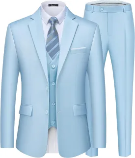 Men's Suits Slim Fit Tuxedo Suit Set 3 Piece 2-Button Solid Prom Wedding Party Blazer Vest Pants with Tie