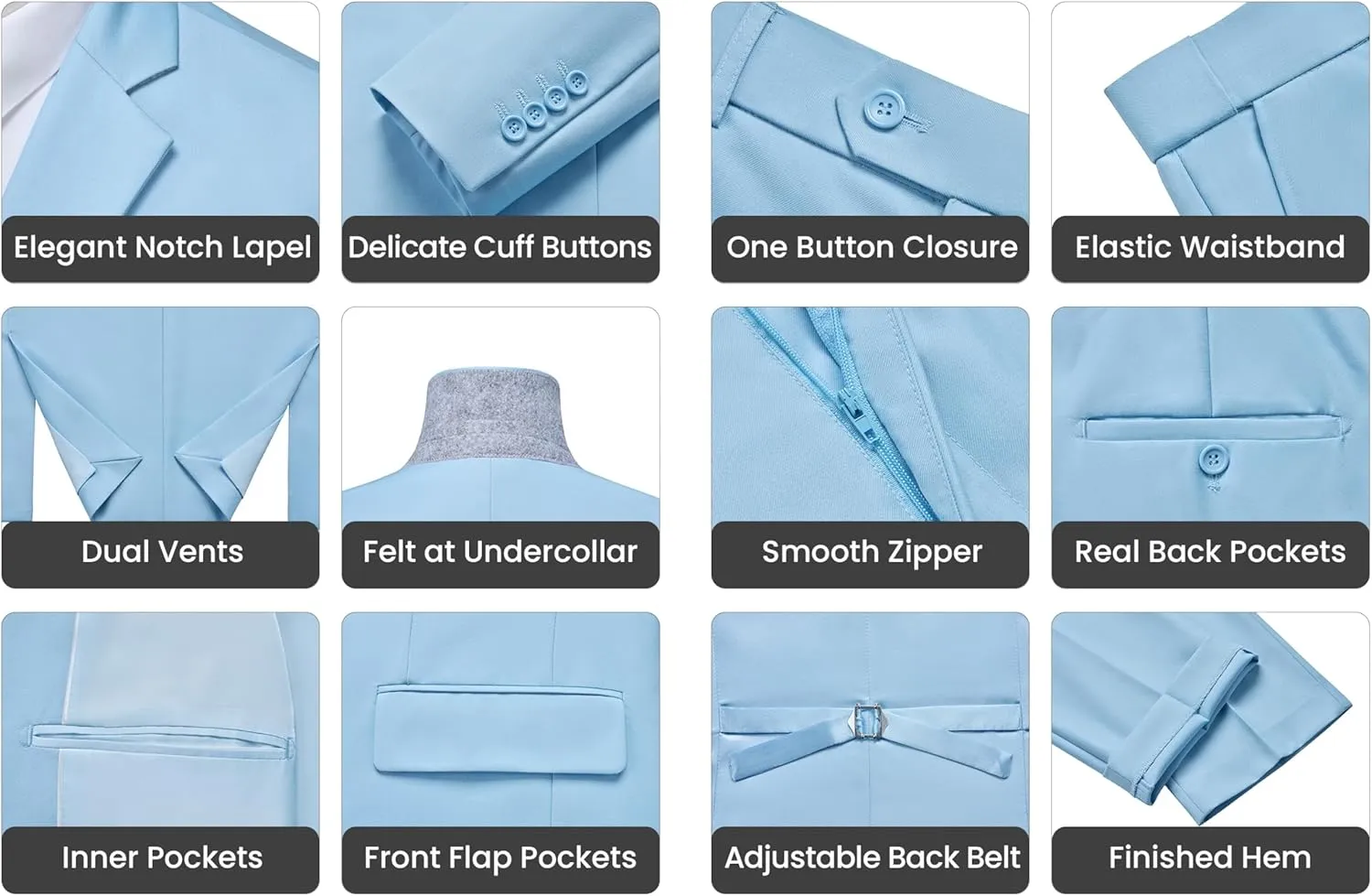 Men's Suits Slim Fit Tuxedo Suit Set 3 Piece 2-Button Solid Prom Wedding Party Blazer Vest Pants with Tie