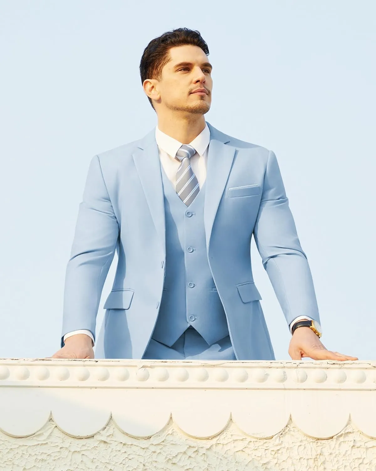 Men's Suits Slim Fit Tuxedo Suit Set 3 Piece 2-Button Solid Prom Wedding Party Blazer Vest Pants with Tie