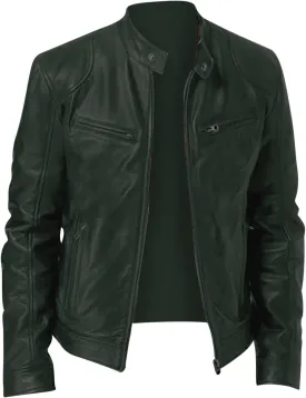 Mens Vintage Leather Casual Jackets Full Zipper Stand Collar Flight Faux Leather Coats Motorcycle Biker Outerwear