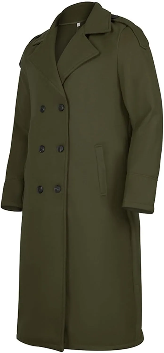 Mens Wool Blend Trench Coat Winter Double Breasted Lapel Windbreaker Overcoat Casual Long Trench Coats Peacoat Jacket