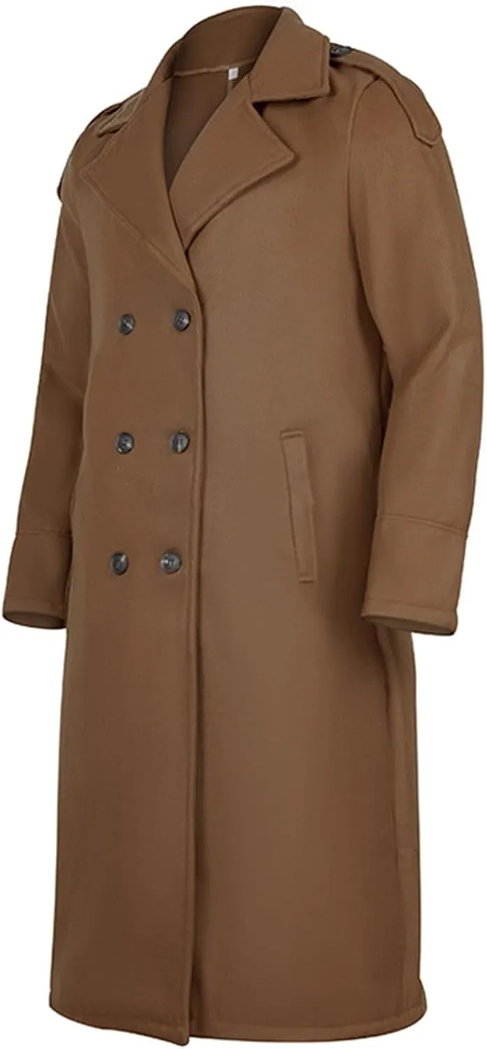 Mens Wool Blend Trench Coat Winter Double Breasted Lapel Windbreaker Overcoat Casual Long Trench Coats Peacoat Jacket