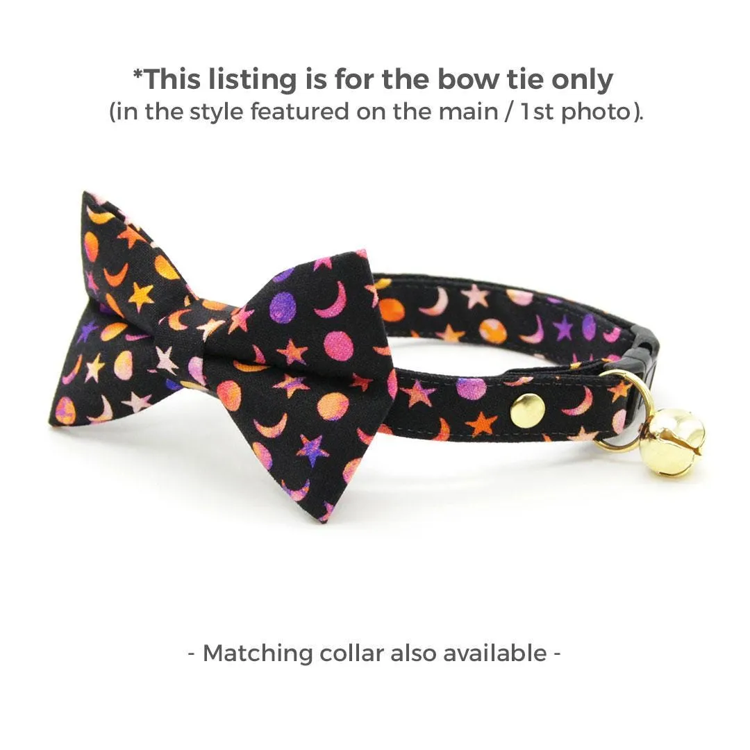 Moon Cat Bow Tie - "Cosmic" -  Black Celestial Starry Moon Bow Tie for Cat / Moon Phases, Luna, Stars / Cat   Small Dog Bowtie