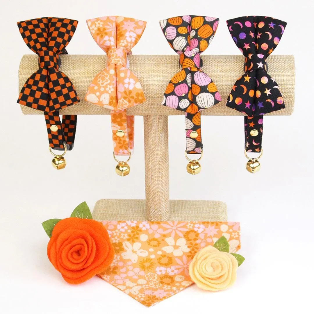 Moon Cat Bow Tie - "Cosmic" -  Black Celestial Starry Moon Bow Tie for Cat / Moon Phases, Luna, Stars / Cat   Small Dog Bowtie
