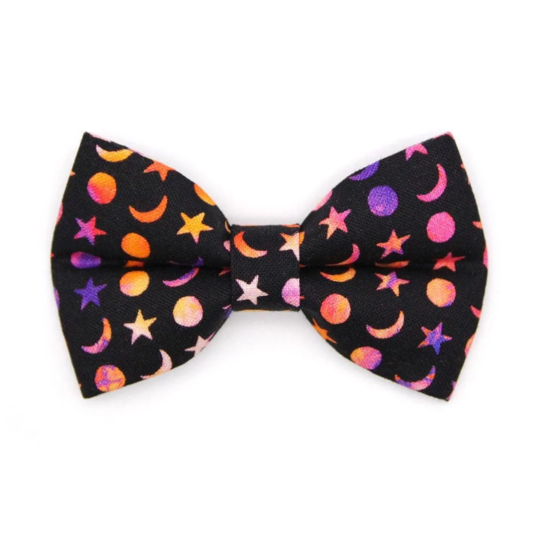 Moon Cat Bow Tie - "Cosmic" -  Black Celestial Starry Moon Bow Tie for Cat / Moon Phases, Luna, Stars / Cat   Small Dog Bowtie