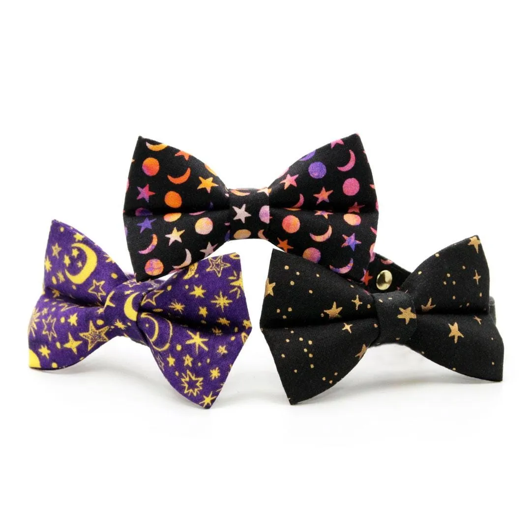 Moon Cat Bow Tie - "Cosmic" -  Black Celestial Starry Moon Bow Tie for Cat / Moon Phases, Luna, Stars / Cat   Small Dog Bowtie