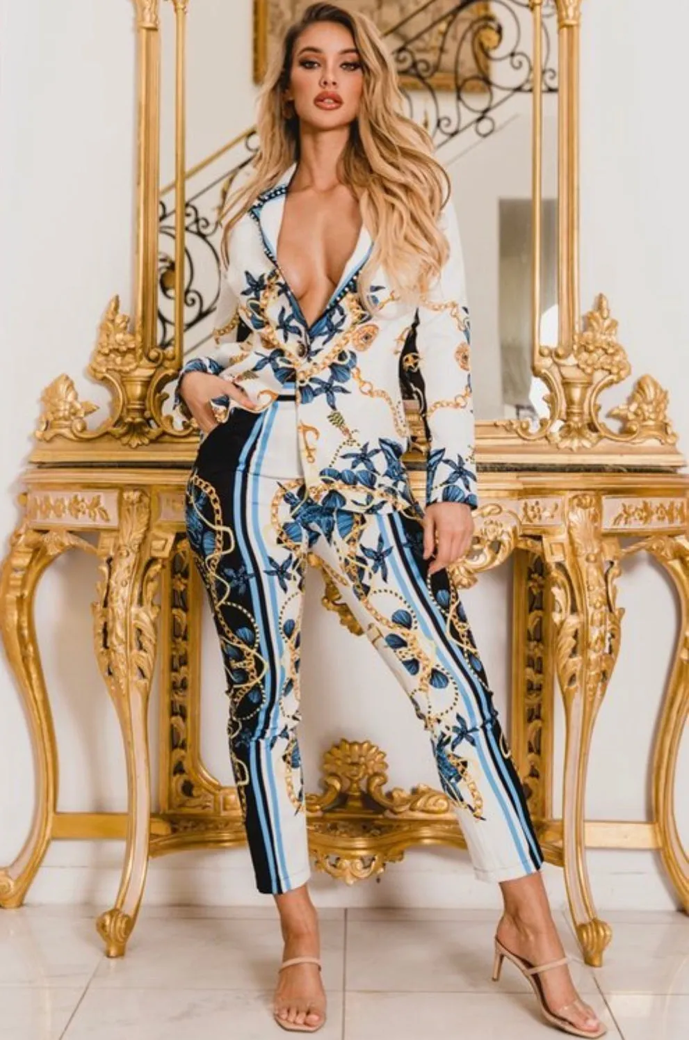 Nautical Print Pant Suit