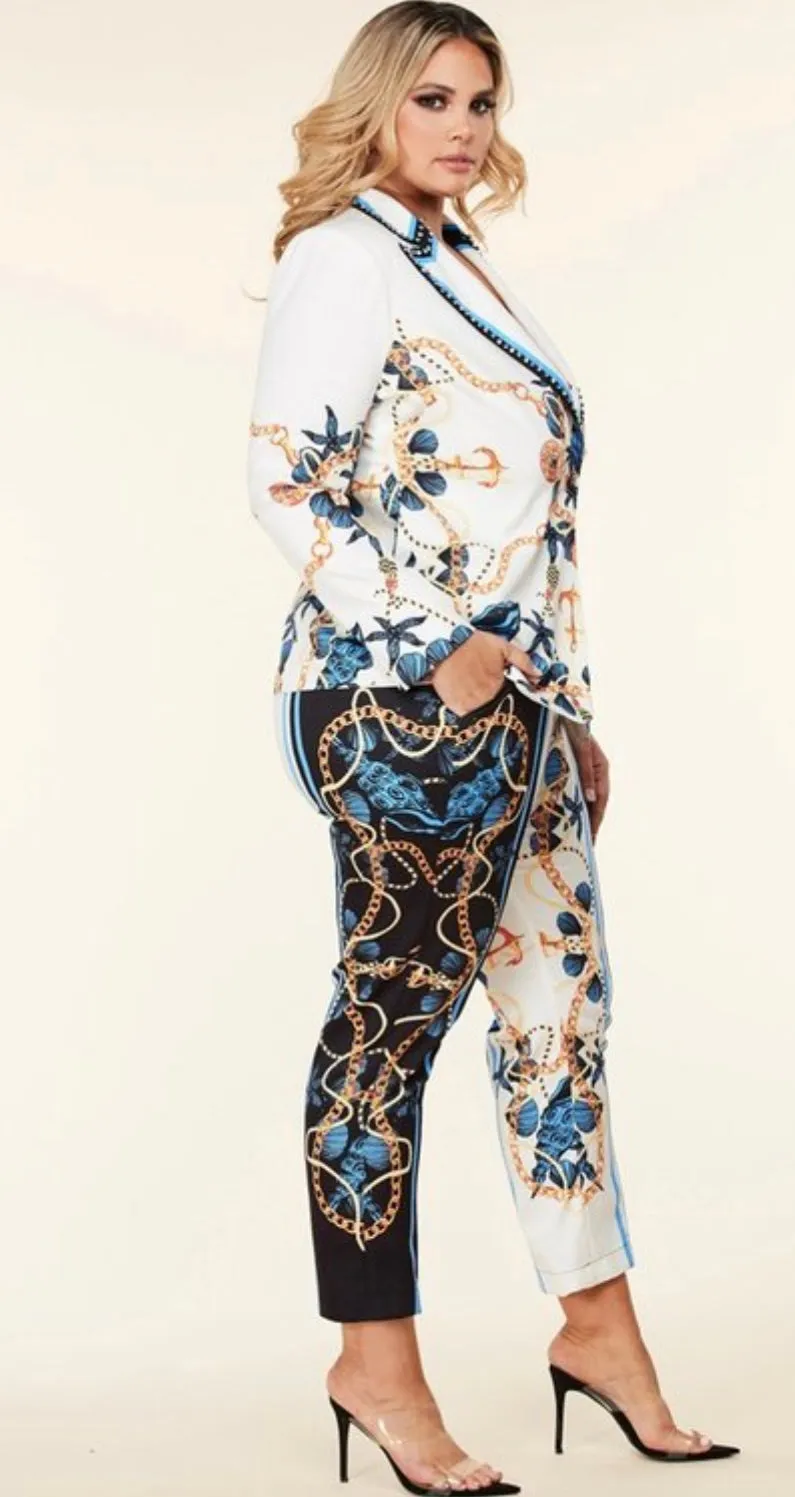 Nautical Print Pant Suit
